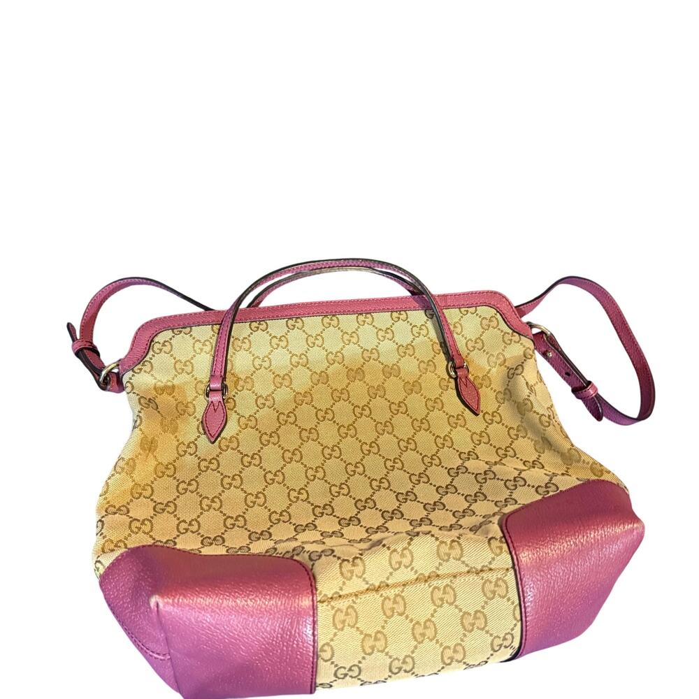 Gucci GG Monogram Canvas Tote - Burgundy/Wine Leather Trim,